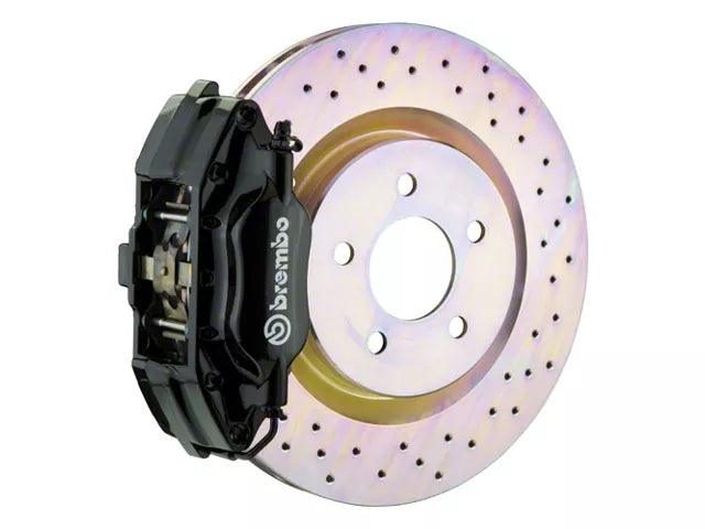 Brembo GT Series 4-Piston Front Big Brake Kit with 13-Inch 1-Piece Cross Drilled Rotors; Black Calipers - Mullet Racing Performance