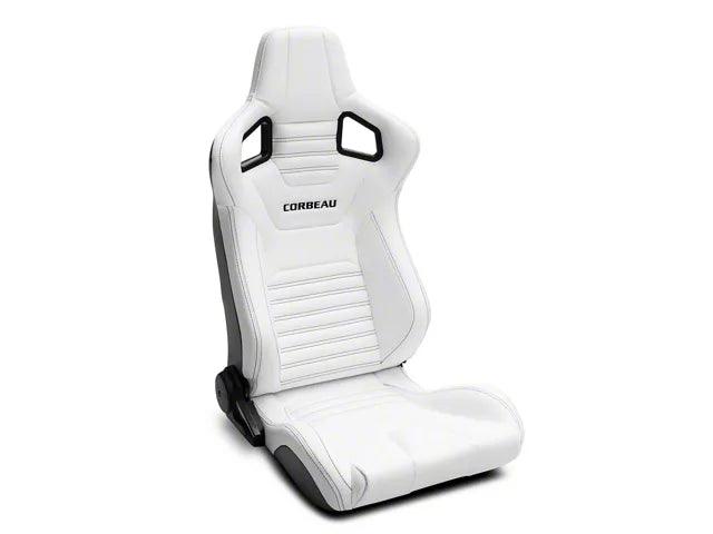 Corbeau Sportline RRS Reclining Seats; White Vinyl/Black Stitch; Pair - Mullet Racing Performance