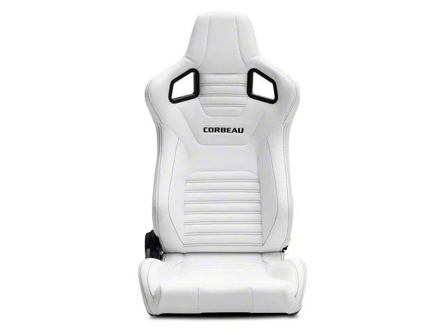 Corbeau Sportline RRS Reclining Seats; White Vinyl/Black Stitch; Pair - Mullet Racing Performance