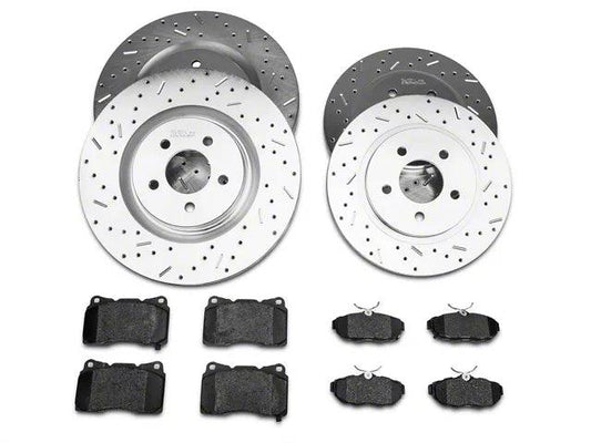 Xtreme Stop Precision Drilled and Slotted Brake Rotor and Ceramic Pad Kit; Front and Rear - Mullet Racing Performance