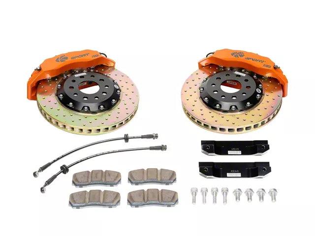 Ksport Dualcomp 4-Piston Rear Big Brake Kit with 14-Inch Drilled Rotors; Orange Calipers - Mullet Racing Performance