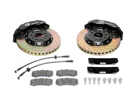 Ksport Dualcomp 4-Piston Rear Big Brake Kit with 14-Inch Slotted Rotors; Black Calipers - Mullet Racing Performance