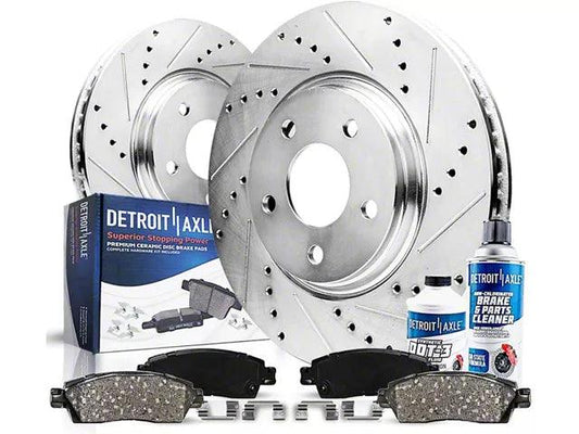 Drilled and Slotted Brake Rotor, Pad, Brake Cleaner and Fluid Kit; Rear - Mullet Racing Performance