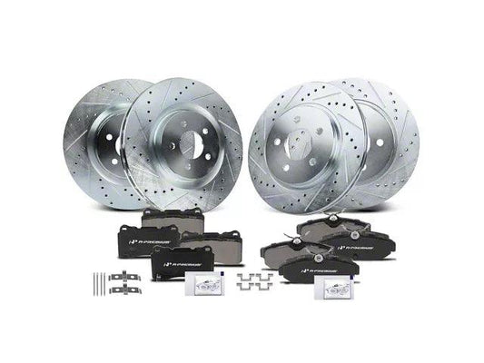 Drilled and Slotted Brake Rotor and Pad Kit; Front and Rear - Mullet Racing Performance