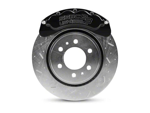 SSBC-USA B8-Brawler Front 8-Piston Direct Fit Caliper and Ceramic Brake Pad Upgrade Kit with Cross-Drilled and Slotted Rotors; Black Calipers - Mullet Racing Performance