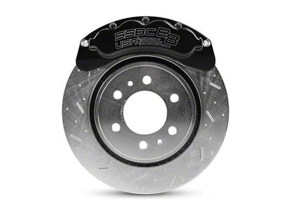 SSBC-USA B8-Brawler Front 8-Piston Direct Fit Caliper and Ceramic Brake Pad Upgrade Kit with Cross-Drilled and Slotted Rotors; Black Calipers - Mullet Racing Performance