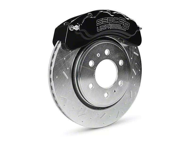 SSBC-USA B8-Brawler Front 8-Piston Direct Fit Caliper and Ceramic Brake Pad Upgrade Kit with Cross-Drilled and Slotted Rotors; Black Calipers - Mullet Racing Performance