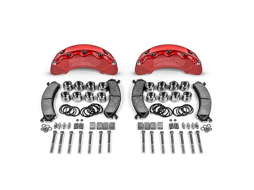 SSBC-USA B8-Brawler Front 8-Piston Direct Fit Caliper and Ceramic Brake Pad Upgrade Kit with Cross-Drilled and Slotted Rotors; Red Calipers - Mullet Racing Performance