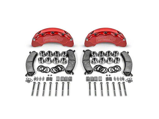 SSBC-USA B8-Brawler Front 8-Piston Direct Fit Caliper and Ceramic Brake Pad Upgrade Kit with Cross-Drilled and Slotted Rotors; Red Calipers - Mullet Racing Performance