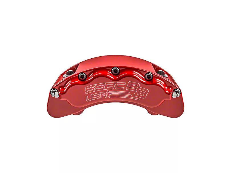 SSBC-USA B8-Brawler Front 8-Piston Direct Fit Caliper and Ceramic Brake Pad Upgrade Kit with Cross-Drilled and Slotted Rotors; Red Calipers - Mullet Racing Performance