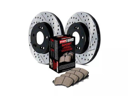 StopTech Sport Axle Slotted and Drilled Brake Rotor and Pad Kit; Front - Mullet Racing Performance