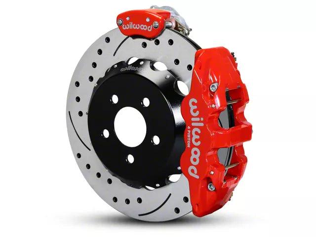 Wilwood AERO4 MC4 Rear Big Brake Kit with Drilled and Slotted Rotors; Red Calipers - Mullet Racing Performance