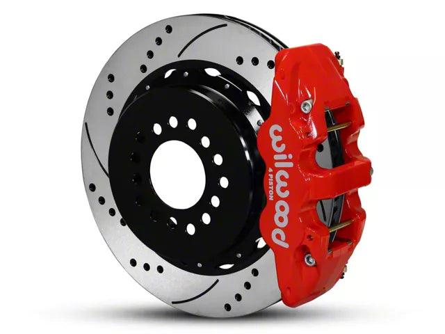 Wilwood AERO4 Rear Big Brake Kit with Drilled and Slotted Rotors; Red Calipers - Mullet Racing Performance